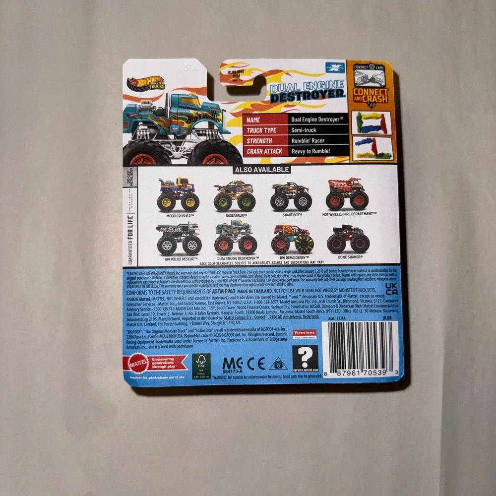 Hot Wheels Monster‎ Trucks Dual Engine Destroyer Teal Semi Truck 1:64 FYJ44 NEW